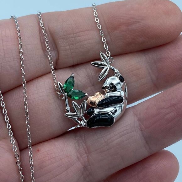 Panda Bear Sterling Silver CZ Necklace - Picture 3 of 4